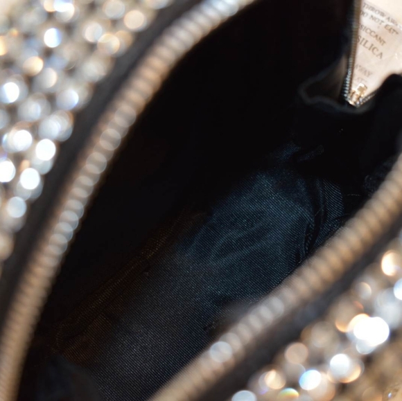 LMD 9000 Mini Silver Rhinestone Embellished Black Leather Women's Backpack - Picture 6 of 9